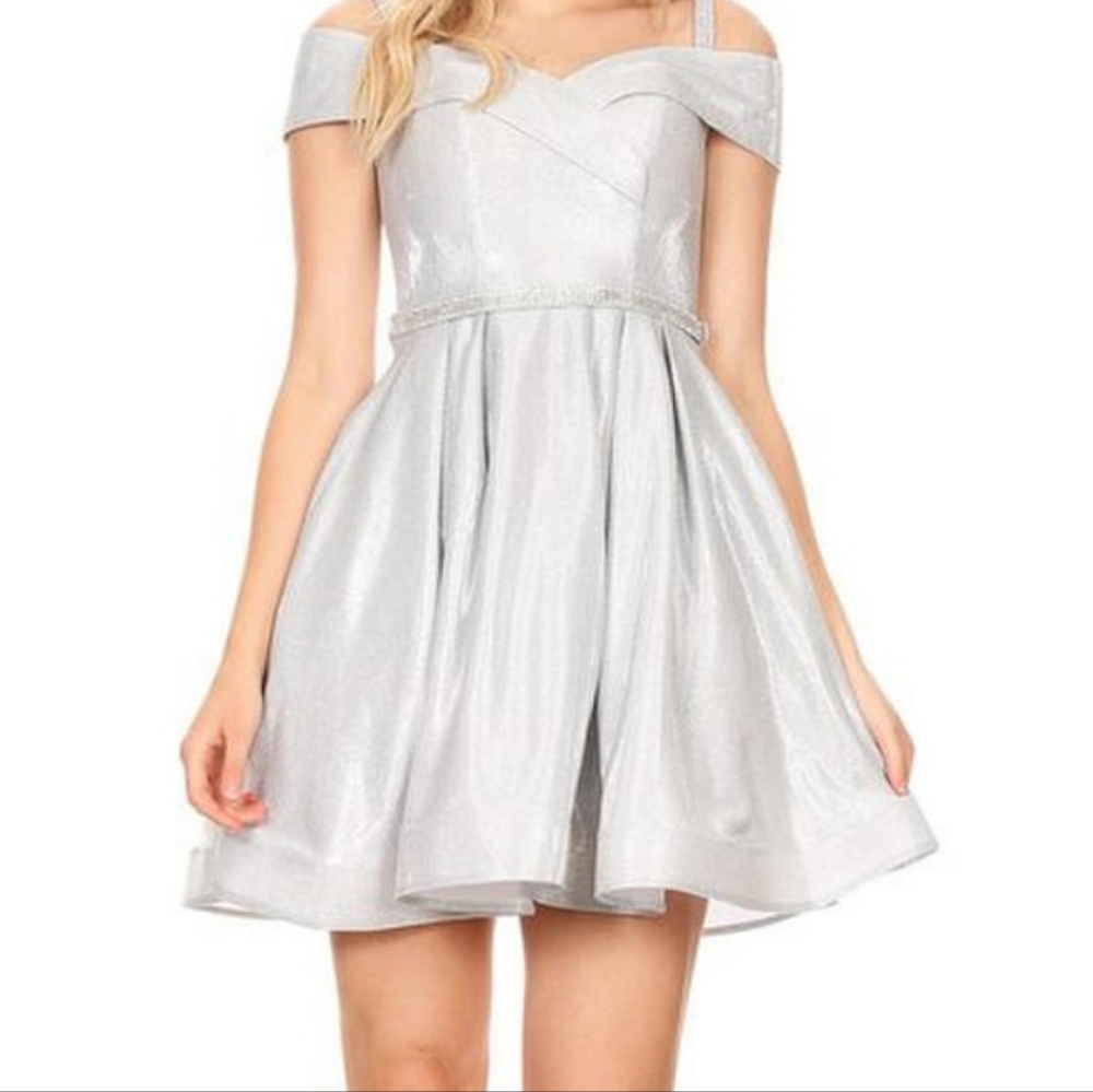 COPY - CINDY COLLECTION USA - SATIN METALLIC OFF THE SHOULDER DRESS